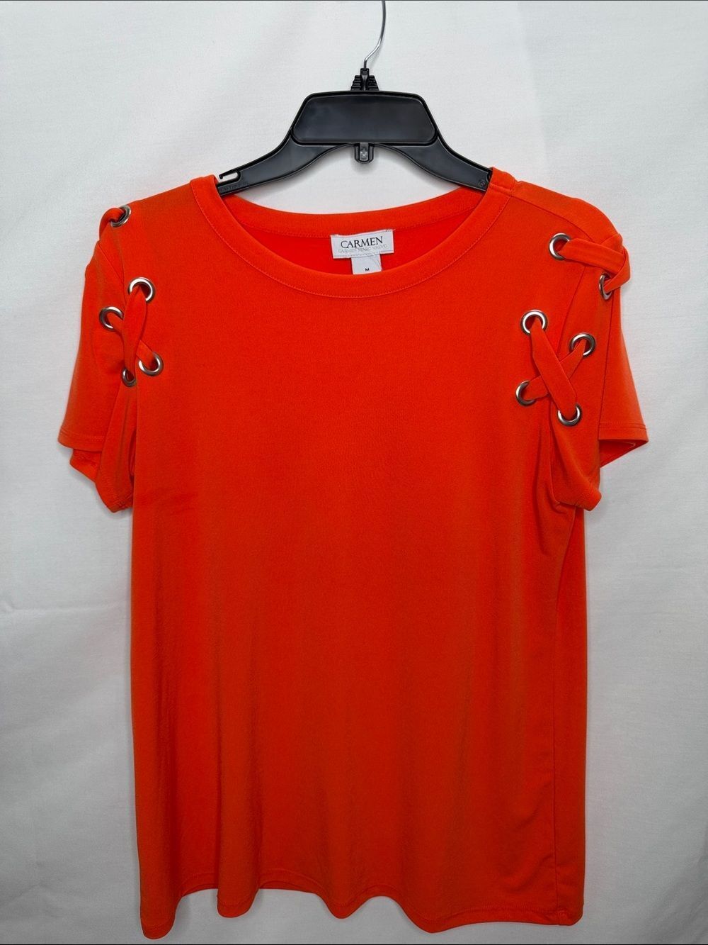 Carmen Orange Lace-Up Sleeve Short Sleeve Blouse